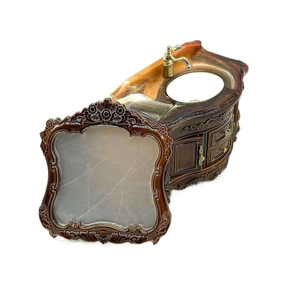 Dollhouse Mini Furniture Basin Sink Mirror Mini Bathroom Scene Home Washbasin Toy Ornament For Doll House Decoration Accessories