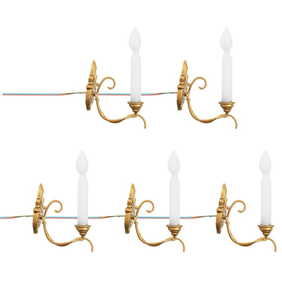 Dollhouse Mini LED Wall Sconces 5pcs 1:87 Scale Tiny Furniture Gold