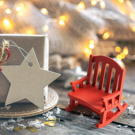 Dollhouse Miniature Rocking Chair 2.6in Wooden Furniture Accessories Tiny Mini House Home Outdoor Cake Topper Decoration Model Living Room Scene Christmas Craft Displays