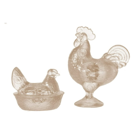 Dollhouse Miniature Rooster and Nesting Hen in Amber