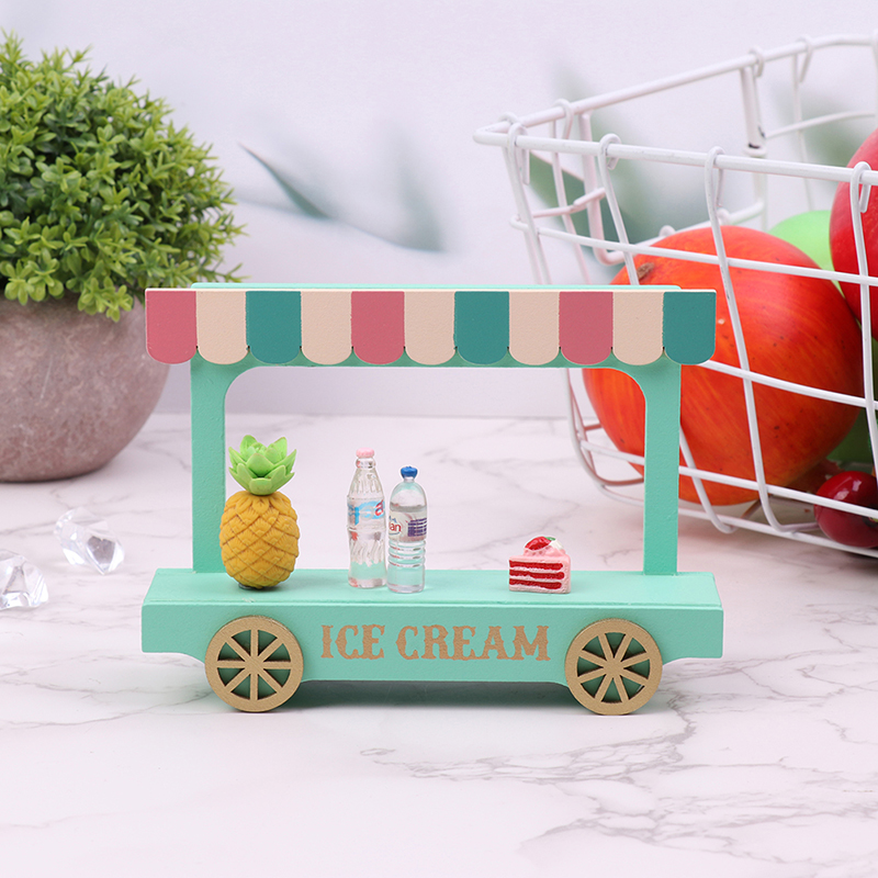 Dollhouse Miniature Wooden Ice Cream Van Little Decorative Miniature ...