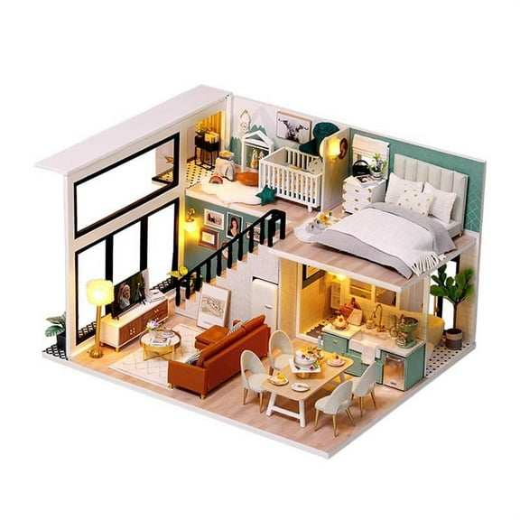 Dollhouse Miniature with Furniture DIY Wooden Dollhouse 1:12 Scale Creative Room - Without Dust