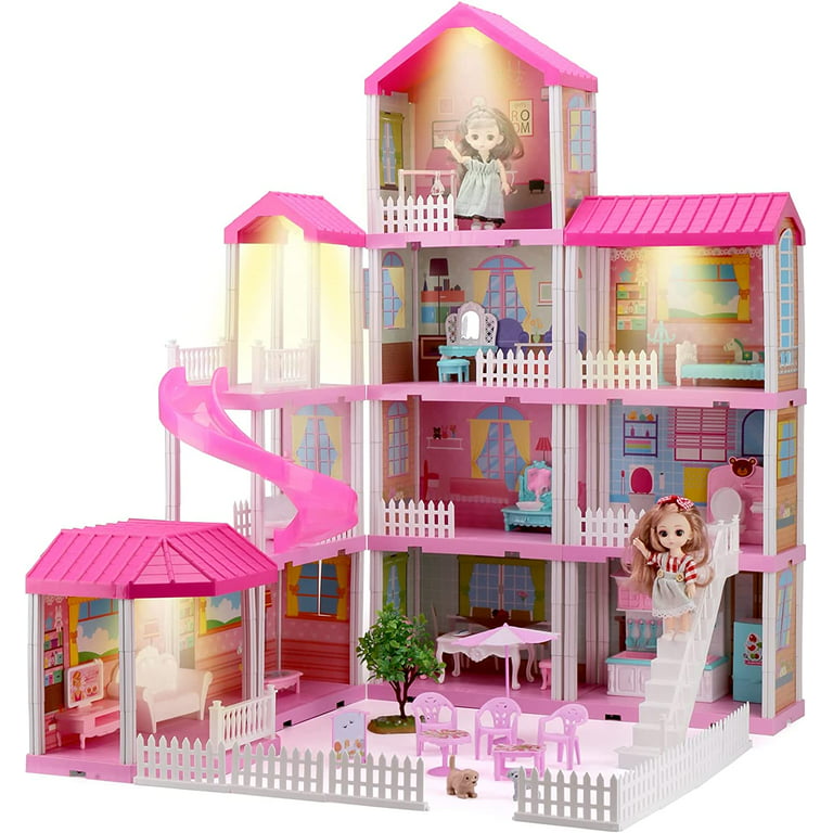 TEMI Dream Doll House Girl Toys - 4-Story 11 Doll House Rooms with Doll Toy  Figures, Furniture and Accessories, Toddler Playhouse Christmas for 3 4 5