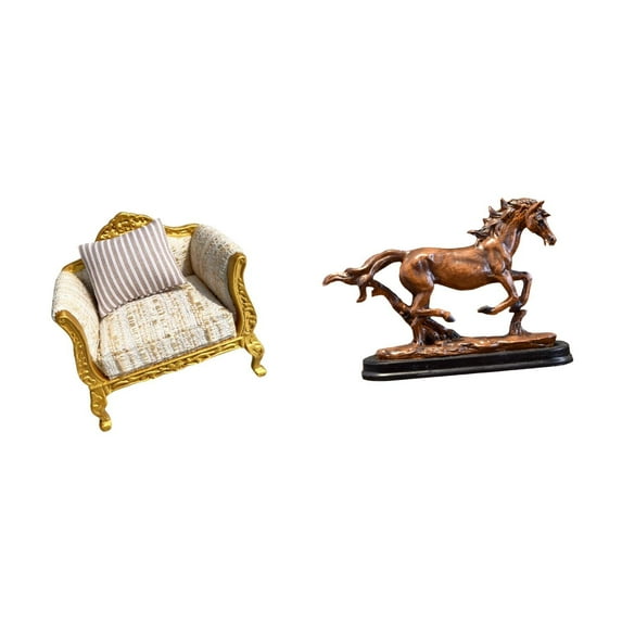 Dollhouse Sofa Horse Figurine Sculpture Wooden Miniature Collectible for Living Room Desk Decor
