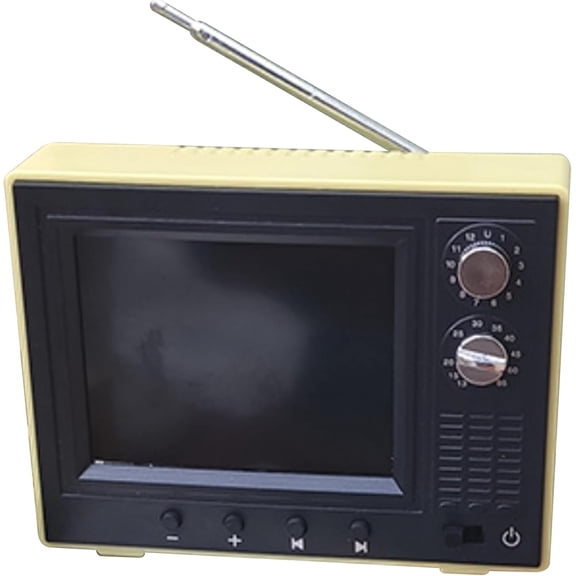 Dollhouse TV 1:12 Scale, USB Rechargeable Vintage Mini TV with LCD Screen, Plays Video, 180 Rotatable Antenna, Dollhouse Furniture Accessory (Yellow)