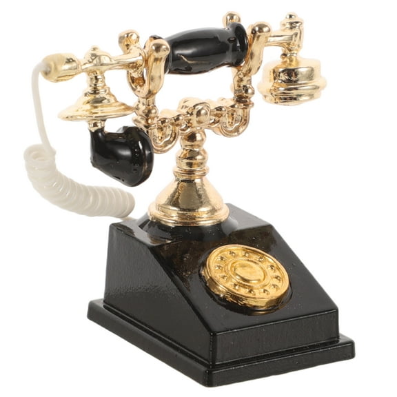 Dollhouse Telephones, 1:12 Scale Miniature Vintage Rotary Phone Models Vintage Desk Phone Props Retro Miniature Telephone for Miniature House Living Room Scene Decoration Black