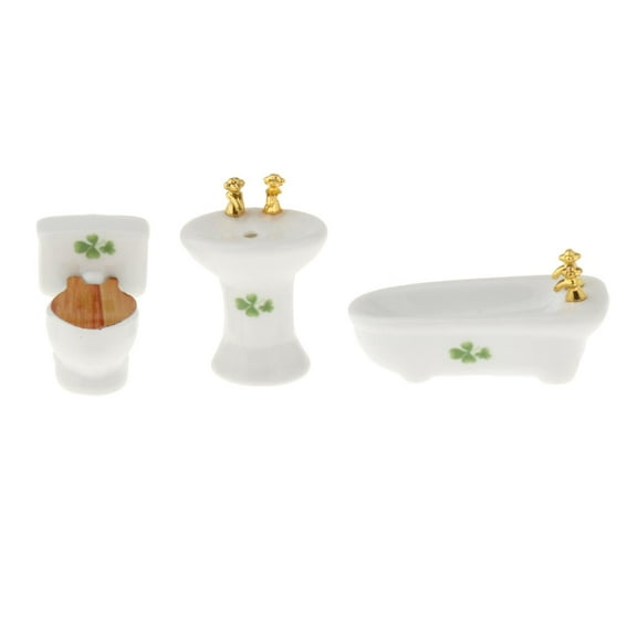 Dollhouse Toilet Basin Bathtub, Doll House Bathroom Accessories, Micro Landscape Porcelain Dollhouse Miniature Furniture Toys leaf printed