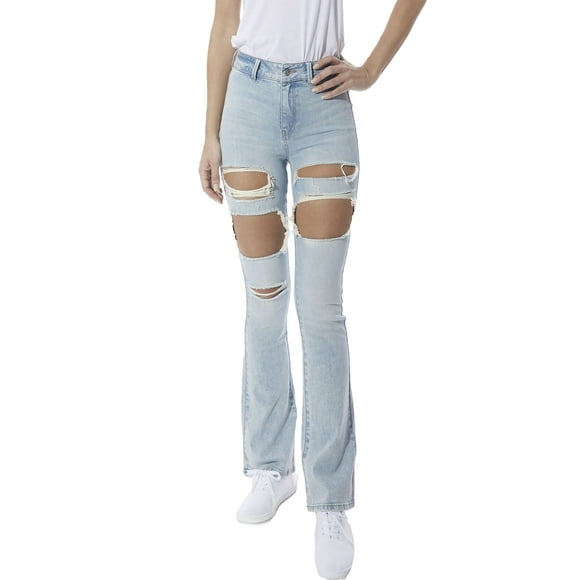 Dollhouse Women's Junior Light Wash Flare Jean