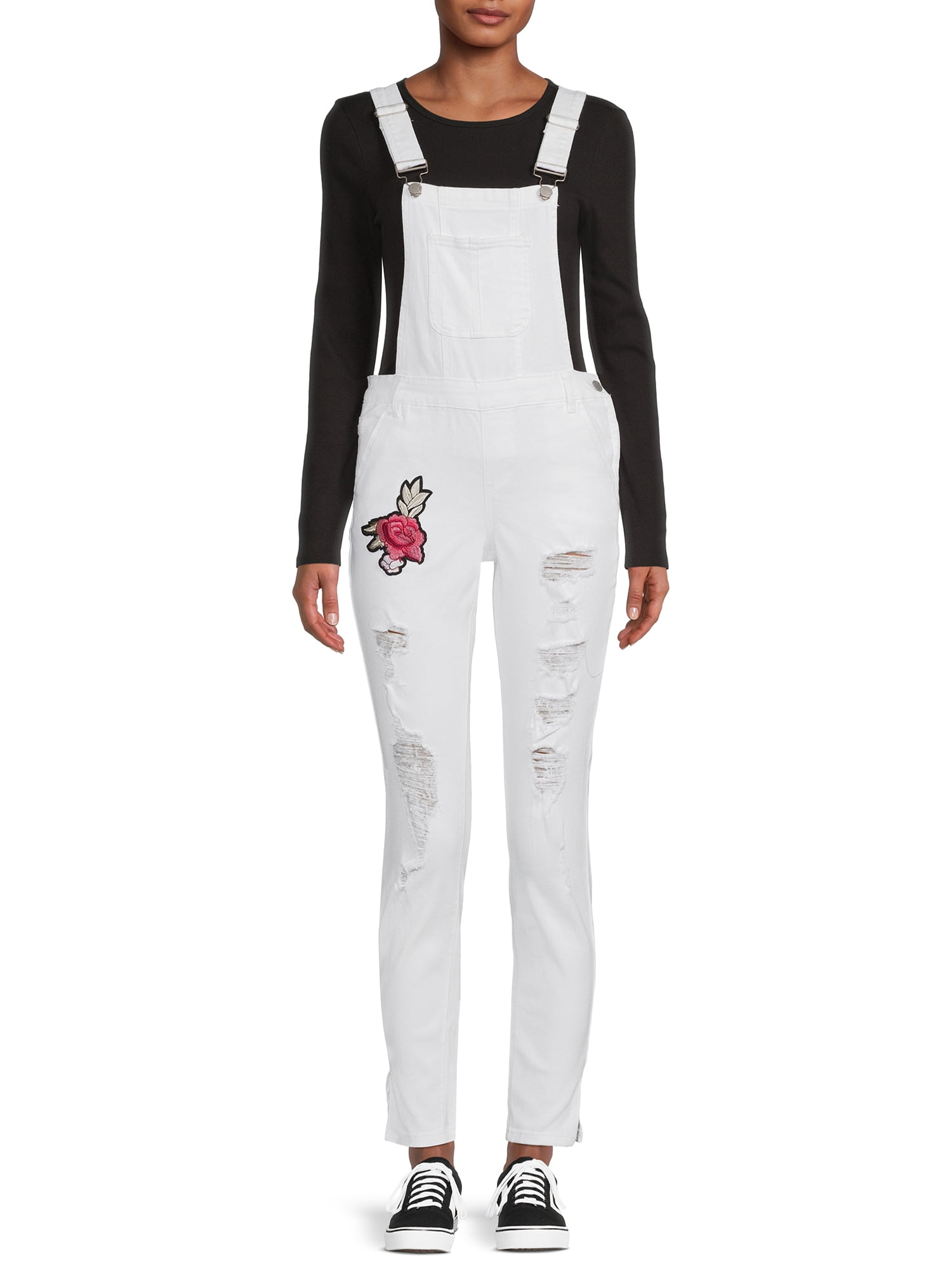 Dollhouse Women's Juniors Embroidered Rose Overalls