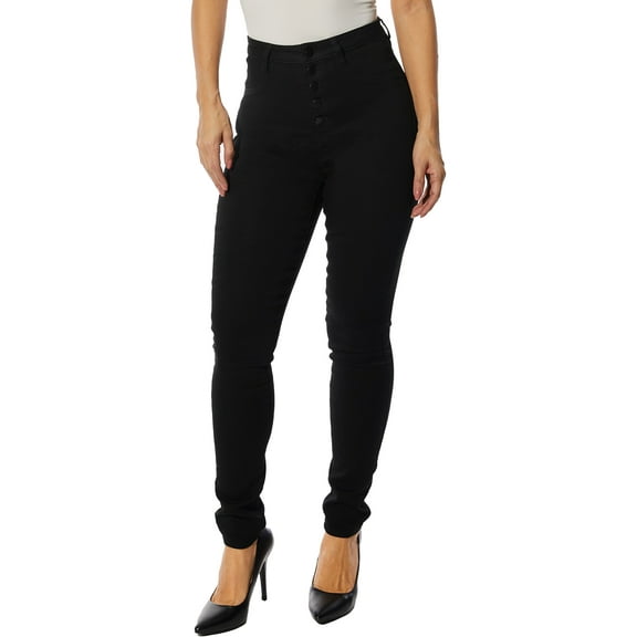 Dollhouse Women's Juniors Exposed Button Skinny Jean