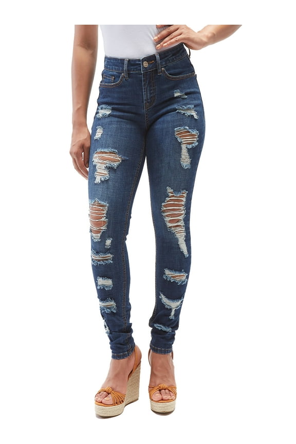 Women's Juniors Heavy Destruction Skinny Jean