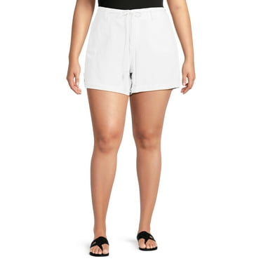 Dollhouse Women's Plus Size Cuffed Linen Shorts with Rope Belt