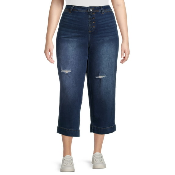 Dollhouse Womens Dark Wash Destructed Wide Leg