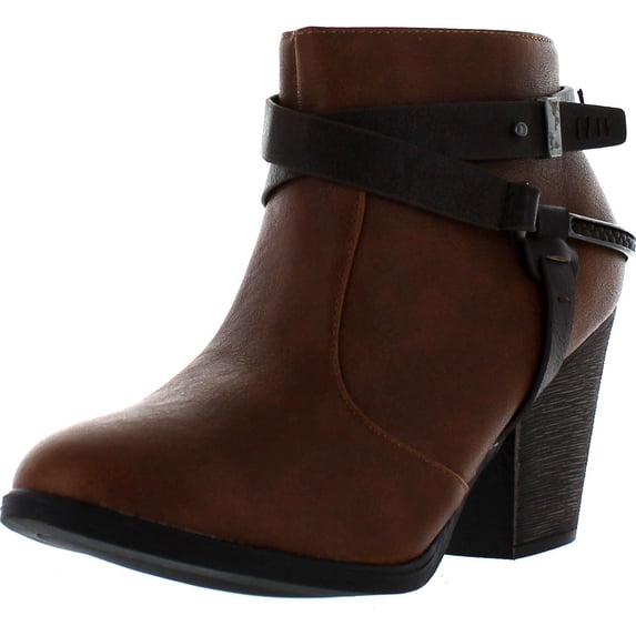 Dollhouse Womens Purpose Strappy Buckle Chunky Heel Fashion Bootie