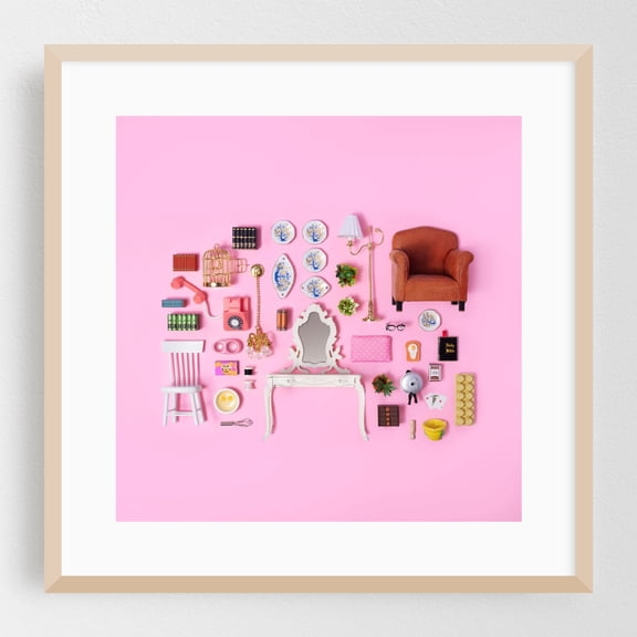Dollhouse inventory /  pink - Photography Whimsical Vintage Pastel Oak Framed Wall Art Print 10 x 10 inches