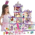 thumbnail image 1 of Dollhouse with Furniture Accessories, Dolls, Lights, 4 stories Toddler Doll Houses for 6 Years Old Girls Pretend Cottage Toy House Gift for Kids 6+, 1 of 7