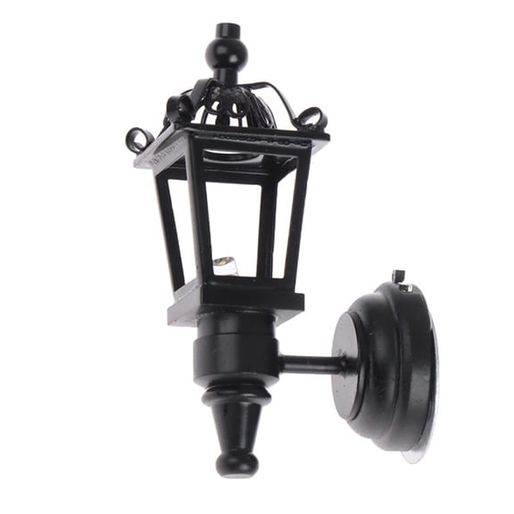 Dollhouses Miniature LED Wall Sconce 1/12 Scale Black Metal Wall Lamp for Dollhouses Living Room Hallway Garden Decoration