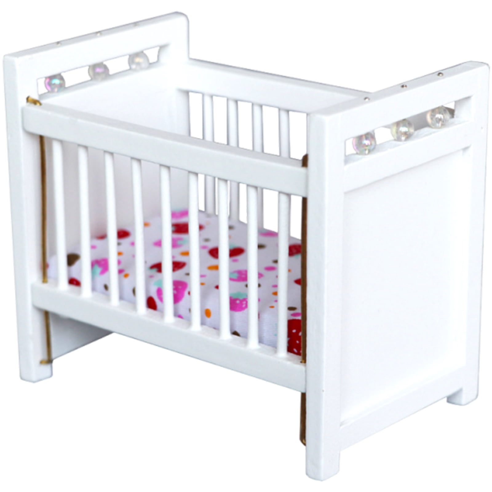 Dollhouses Small Wooden Crib Model Toddler Bed 1:12 Model Toy Teenager Girls White Crib Pretend Play