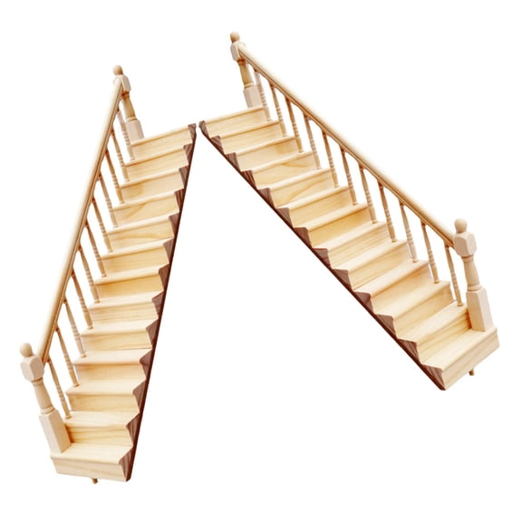 Dollhouses Wooden Staircase Set For Miniature Accessories Removable Structure Sustainable Resource 2 Items
