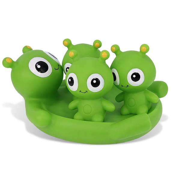 DolliBu Alien Family Bath Buddies Toy Set - Cute Green Alien Bath Toys for Kids, Floating Space-Themed Bathtub Accessories with Baby Squirters for Boys and Girls