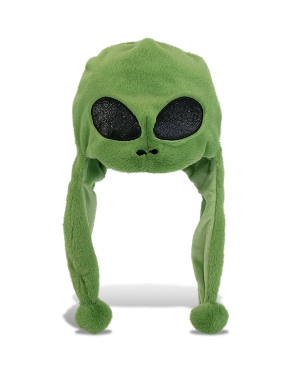 Alien Plush Hat - Alien Stuffed Animal Winter Hat, Novelty Green Alien Hat with Cozy Fleece, Warm Fluffy Beanie, Funny Adults and Kids Hat with Ear Flaps for Halloween or Cosplay - One Size