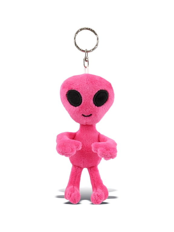 DolliBu Alien Plush Keychain Stuffed Figure Toy - Soft Space Creature Charm Keyring, Cute Decorative Alien Plush Toy Accessory Fun Buddy for Kids Bag, Purse, Backpack, Handbag - 5 Inches Pink