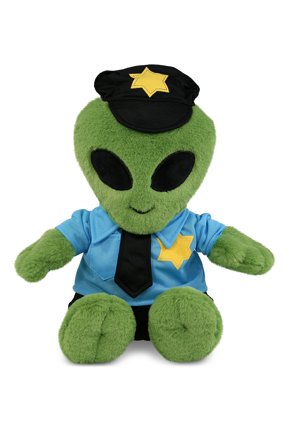 Alien Police Officer Plush Toy Super Soft Alien Cop Stuffed Animal Dress Up Cop Uniform and Cap Outfit, Fluffy Alien Policeman Toy Plush Gift for Kids 11 Inches