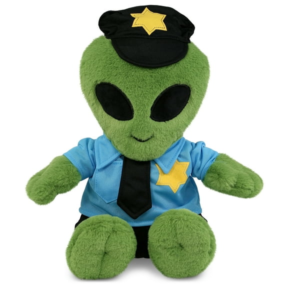 DolliBu Alien Police Officer Plush Toy  Super Soft Alien Cop Stuffed Animal Dress Up Cop Uniform and Cap Outfit, Fluffy Alien Policeman Toy Plush Gift for Kids  11 Inches