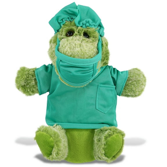 DolliBu Alligator Doctor Plush Hand Puppet Toy - Super Soft Alligator Doctor Stuffed Animal Dress Up with Cute Scrub Uniform and Cap Outfit - Fluffy Doctor Toy Plush Gift - 9 Inch