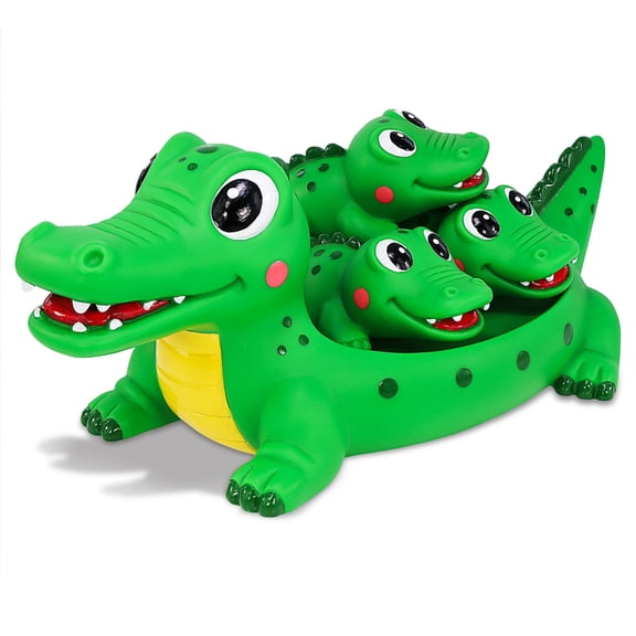 DolliBu Alligator Family Bath Toy Set - Wild Animal Bath Toys For Kids, Cute Alligators for Fun Bathtub Accessories, Floating Animal Themed Gifts for Little Boys and Girls Bathtime - Green Alligator