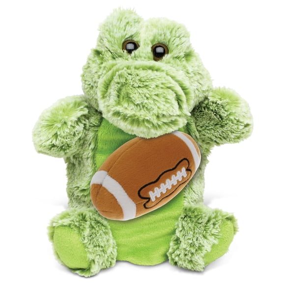 DolliBu Alligator Hand Puppet Stuffed Animal with Football Plush Soft Huggable Alligator, Adorable Playtime Plush Toy, Cute Wildlife Gift Doll Animal Toy for Kids and Adults 9 Inches