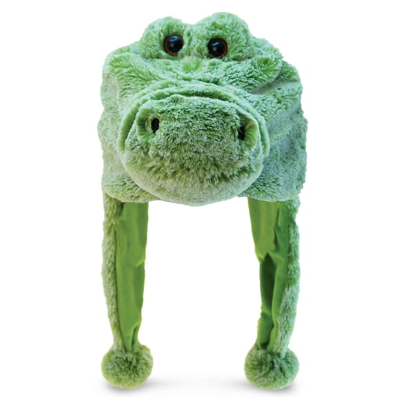 DolliBu Alligator Plush Hat - Soft Stuffed Animal Winter Hat, Novelty Alligator Hat with Cozy Fleece, Warm Fluffy Beanie, Funny Adults and Kids Hat with Ear Flaps For Halloween or Cosplay - One Size