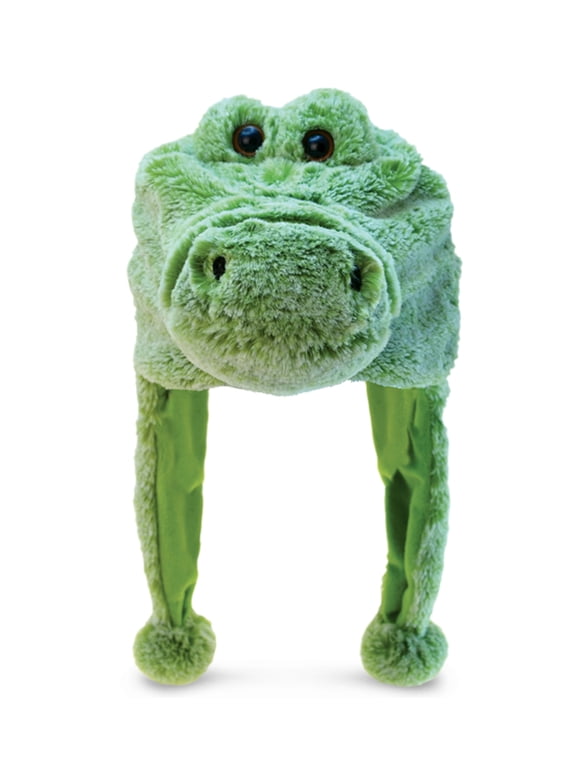 Alligator Plush Hat - Soft Stuffed Animal Winter Hat, Novelty Alligator Hat with Cozy Fleece, Warm Fluffy Beanie, Funny Adults and Kids Hat with Ear Flaps For Halloween or Cosplay - One Size