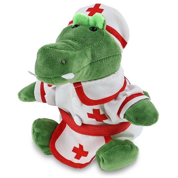 DolliBu Alligator Plush with Nurse Stuffed Animal Dress Up Set - Hospital Costume Alligator Stuffed Toy with Nurse Dress, Hat, and Apron, Get Well Plush for Kids and Adults - 7.5 Inches