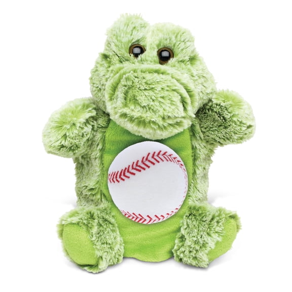 DolliBu Alligator Stuffed Animal with Baseball Plush Hand Puppet - Soft and Huggable Alligator Gift, Cute Animal Puppet with Plush Baseball Toy for Kids, Adults - 9 Inches