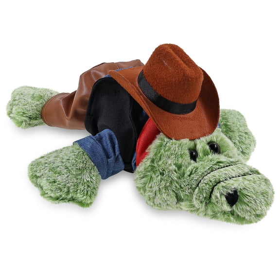 DolliBu Alligator Stuffed Animal Cowboy Plush - Western-Themed Alligator Plush with Cute Cowboy Costume Denim Shirt Vest, Bandana, Leather Pants, and Hat - 12 Inches