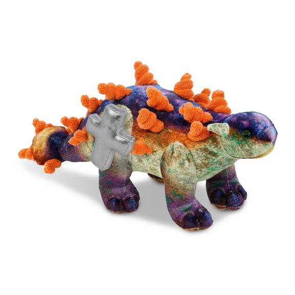 DolliBu Ankylosaurus Dinosaur Stuffed Animal with Silver Cross Plush - Religious Baptism Gifts for Boys and Girls, Dedication Christening Gifts Plush Prayer Toy Healing Stuffed Animal - 15 Inches