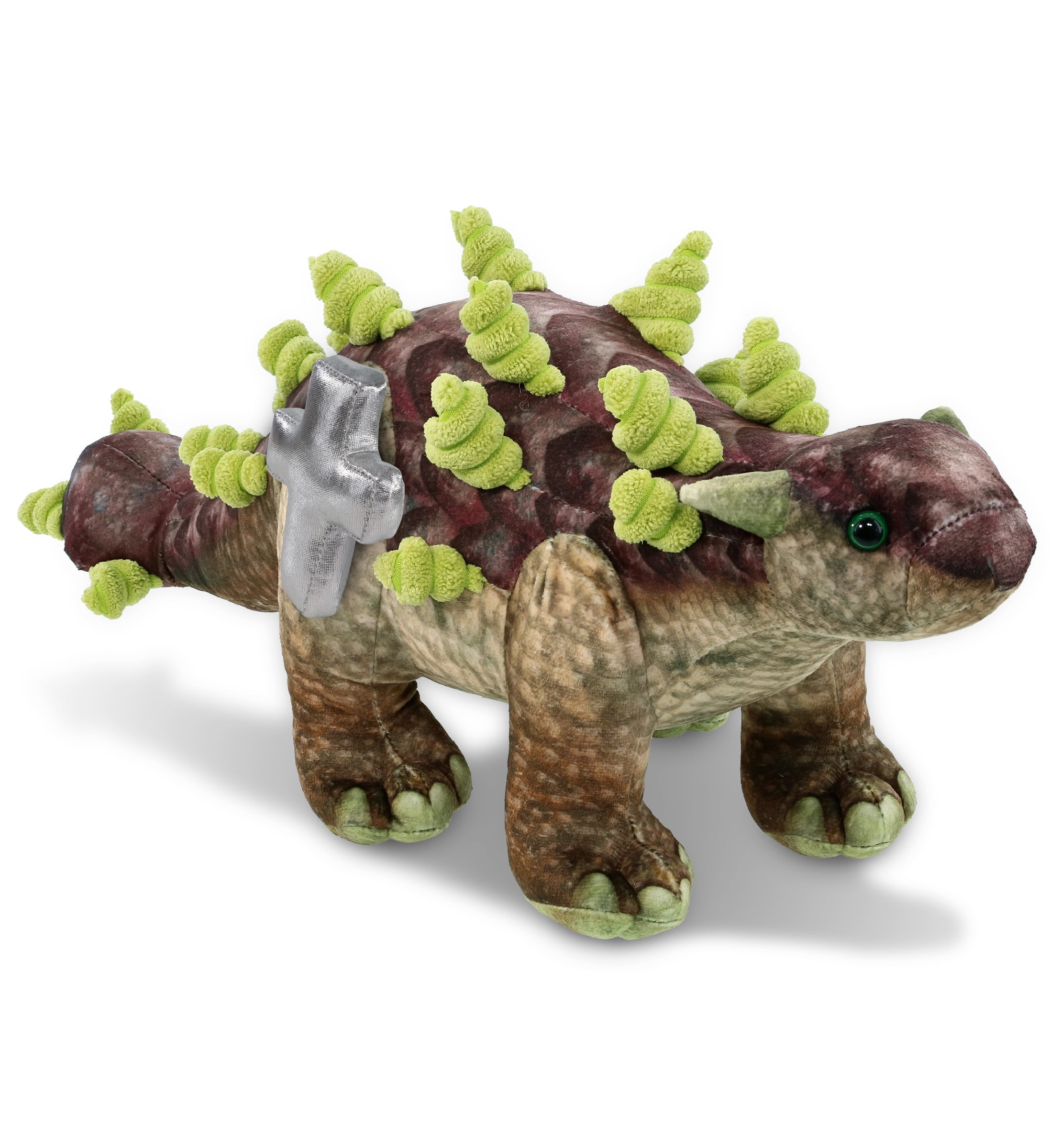 DolliBu Ankylosaurus Dinosaur Stuffed Animal with Silver Cross Plush - Religious Baptism Gifts for Boys and Girls, Dedication Christening Gifts Plush Prayer Toy Healing Stuffed Animal - 18 Inches