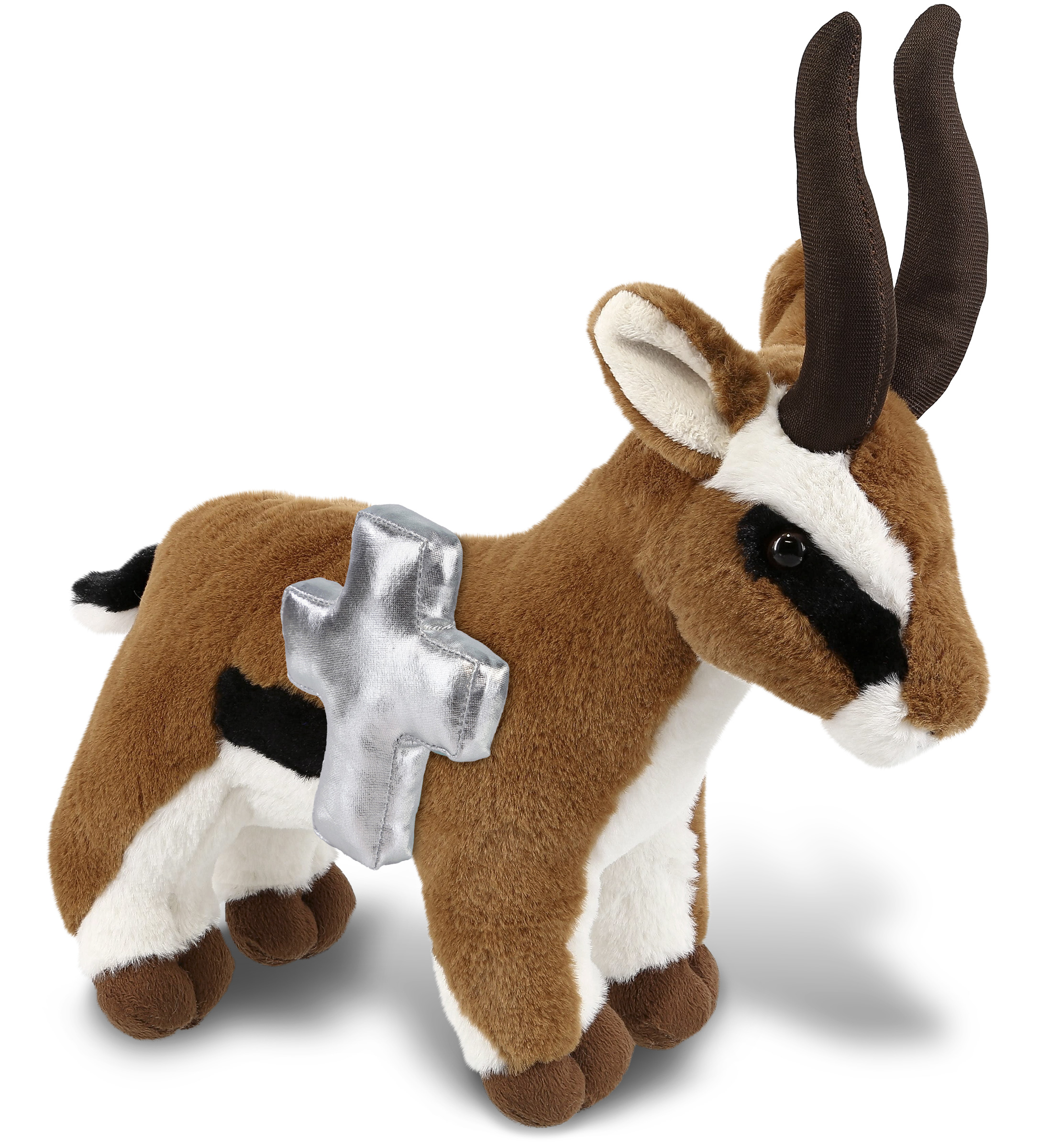 DolliBu Antelope Stuffed Animal with Silver Cross Plush - Religious Baby Baptism Gifts for Boys and Girls, Cute Baby Dedication Christening Gifts Plush Prayer Toy Healing Teddy Bear - 10 Inches