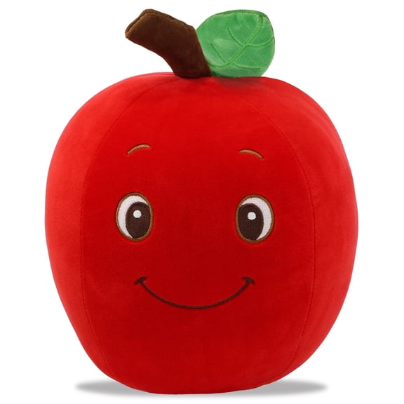 DolliBu Apple Snug-Mooshies Plush Toy - Soft Sensory Red Apple Stuffed Toy for Girls and Boys, Cute Plush Doll Friend to Play, Squeeze, Soothe Stress and Cuddle - 10 Inches