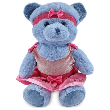 DolliBu Baby Blue Bear Stuffed Animal with Ballerina Dress Up Set - Cute Bear Plush Toy in Ballet Costume with Tutu Skirt, Headband, and Shirt for Kids and Adults - 8 Inches