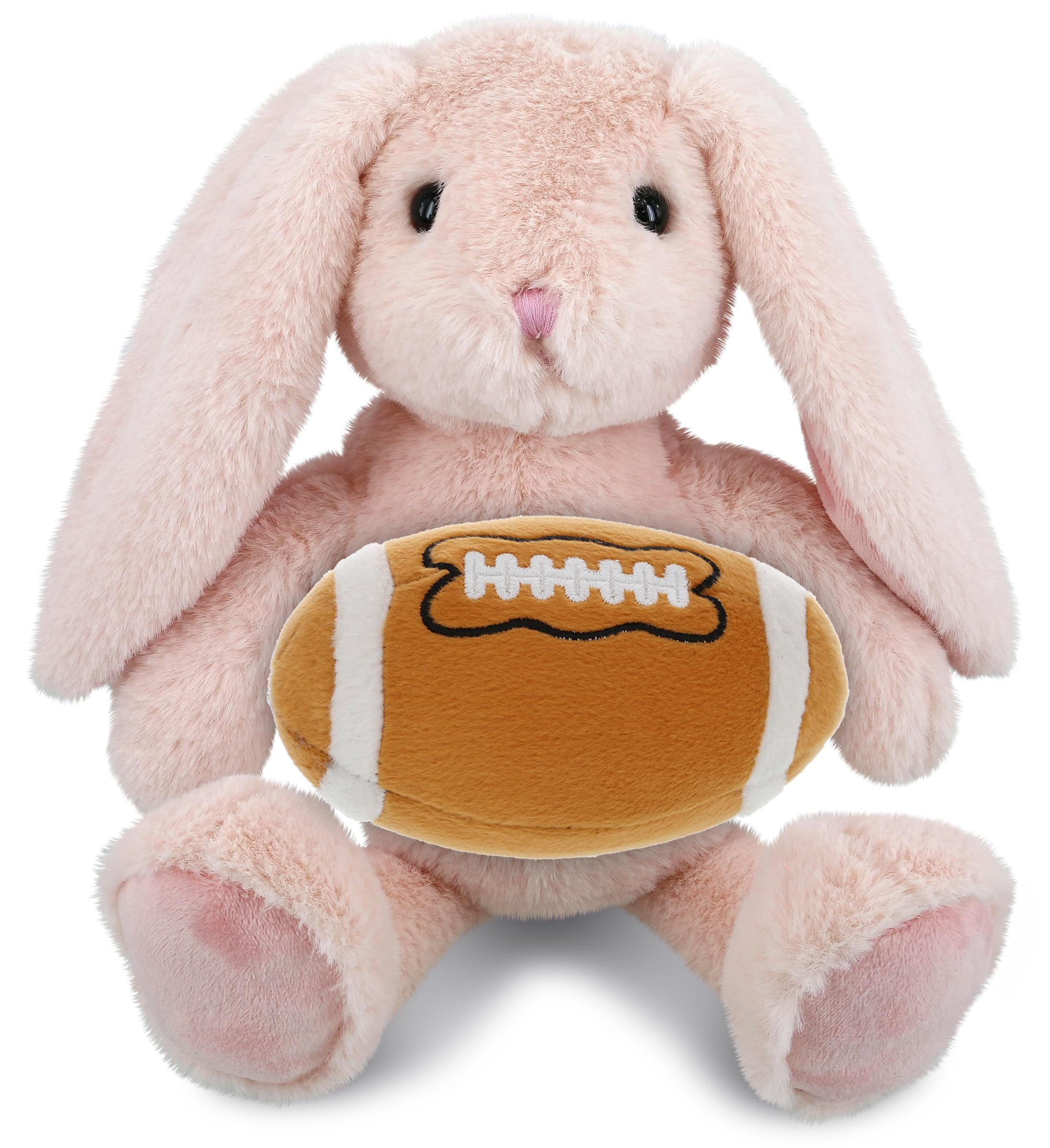 DolliBu Baby Pink Rabbit Stuffed Animal with Football Plush – Soft Huggable Rabbit, Adorable Playtime Plush Toy, Cute Farm Life Gift Plush Doll Animal Toy for Kids and Adults – 8 Inches