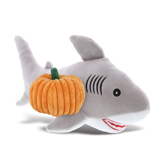 DolliBu Baby Soft Grey Shark Stuffed Animal with Pumpkin Decor - Pumpkin Plush Animal for Fall, Halloween and Thanksgiving, Pumpkin Toy for Baby, Kids, Adults - 12 Inches