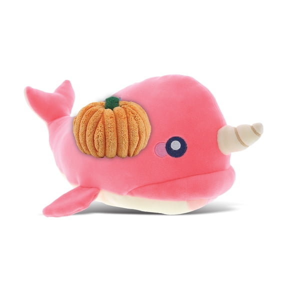DolliBu Baby Soft Pink Narwhal Stuffed Animal with Pumpkin Decor - Pumpkin Plush Animal for Fall, Halloween and Thanksgiving, Pumpkin Toy for Baby, Kids, Adults - 21 inches