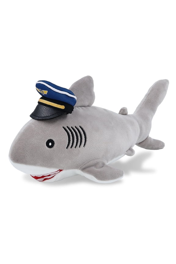 Baby Soft Plush Grey Shark Stuffed Animal with Pilot Cap - Cute Ocean Plush Toy with Airplane Aviation Uniform Dress Up Hat - 6.5 Inches