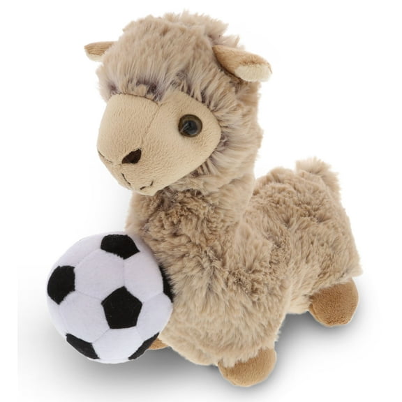 DolliBu Beige Llama Stuffed Animal with Soccer Ball Plush - Soft Huggable Llama, Adorable Playtime Llama Plush Toy, Cute Farm Life Gift, Soccer Plush Animal Toy for Kids and Adults - 11 Inch