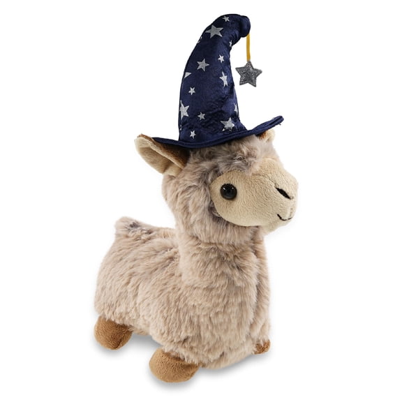 DolliBu Beige Llama Stuffed Animal with Wizard Costume Hat and Name Personalization - Cute Farm Animal Plush Toy with Magical Wizard Hat with Silver Stars - 11 Inches