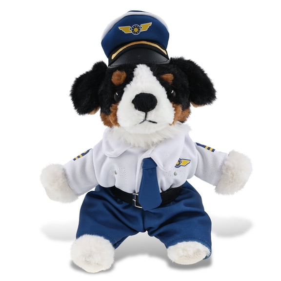 DolliBu Bernese Dog Stuffed Animal with Pilot Costume - Cute Pet Animal Bernese Dog Plush Toy with Airplane Aviation Uniform Dress Up Set - 8 Inches