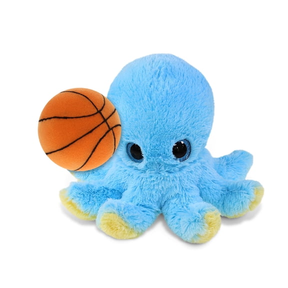 DolliBu Big Eye Blue Octopus Stuffed Animal with Basketball Plush  Huggable Octopus, Adorable Playtime Plush Toy, Cute Ocean Life Gift Doll Animal Toy for Kids and Adults  8.5 Inches