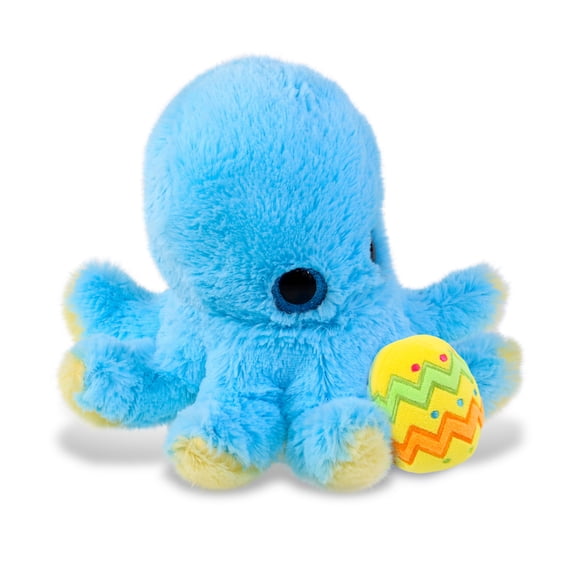 DolliBu Big Eye Blue Octopus with Yellow Easter Egg Plush - Perfect Octopus Stuffed Animals for Easter Basket, Cute Easter Egg Stuffed Animal Spring Toys for Girls, Boys, and Babies - 8.5 Inches